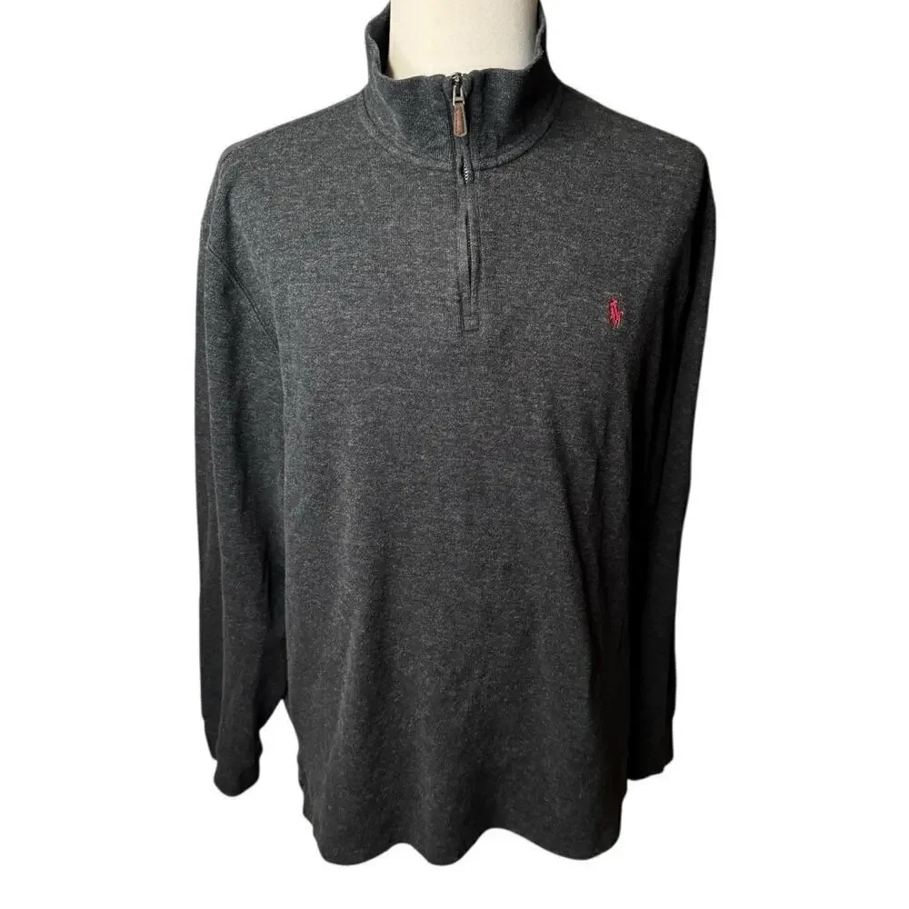 Ralph Lauren Quarter Zip Pullover Sweater Men’s 2XL Charcoal Grey Estate Rib
